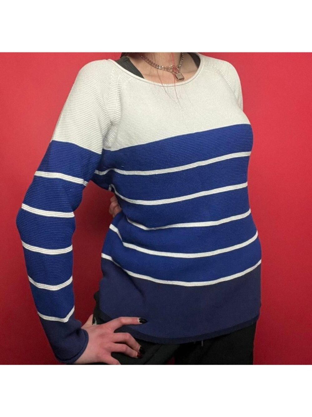 Tribal / blue and white stripedsweater ...